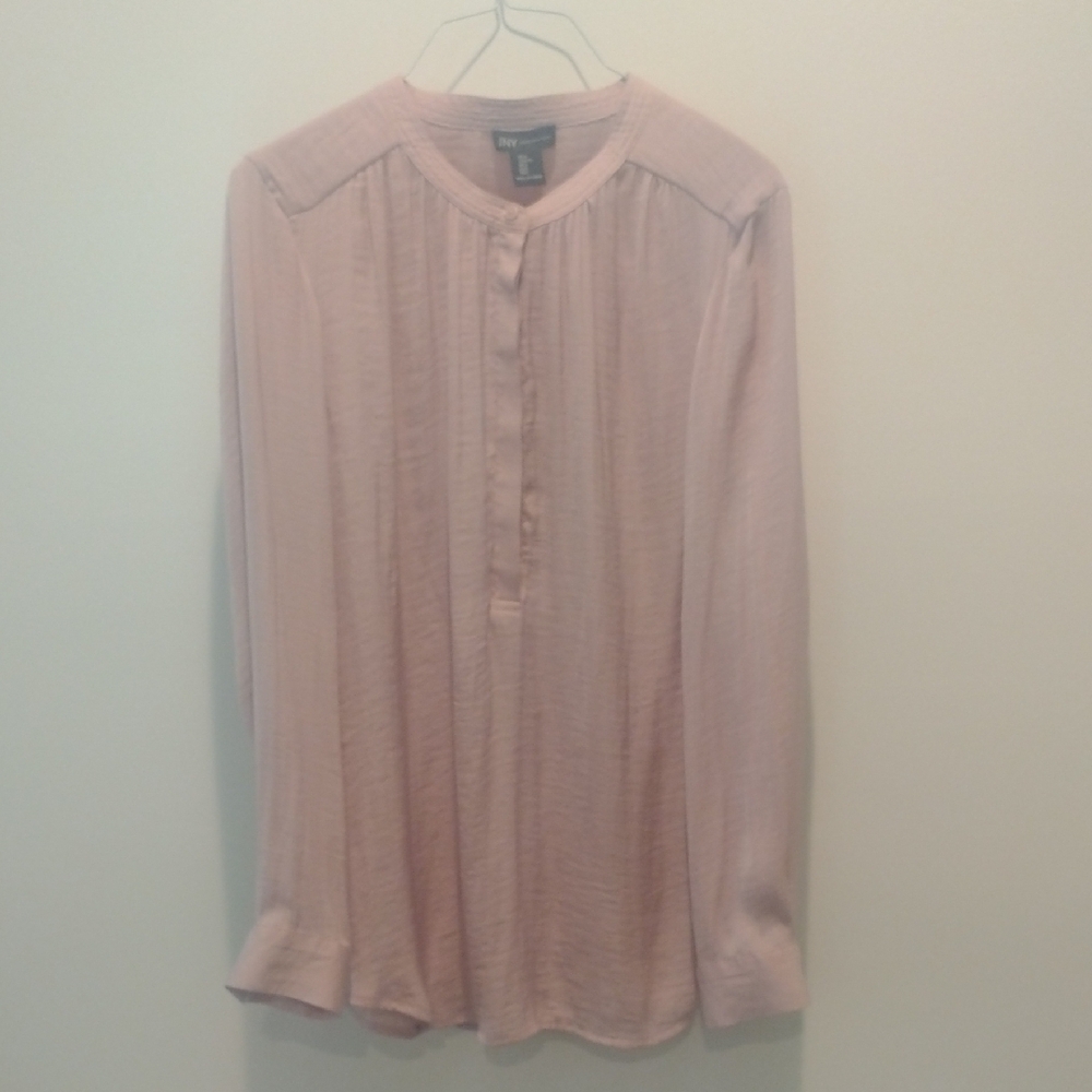 Jones New York Pink Long Sleeve Blouse with Mandarin Collar